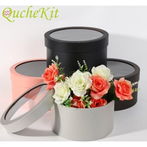 Flowers Gift Packaging Boxes With PVC Window Florist Flower Arrangement Hat Paper Gift Box Valentines Day Party Supplies