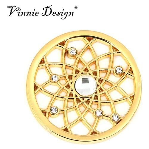 Vinnie Design Jewelry 33MM Sunflower Coin with Clear Crystal fit in Pendant for Women Jewelry Making
