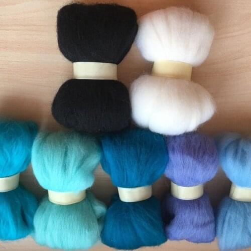 WFPFBEC wool roving 66S wool felt wool 10g/7pcs/lot 70g+gift free shipping needle felting wool