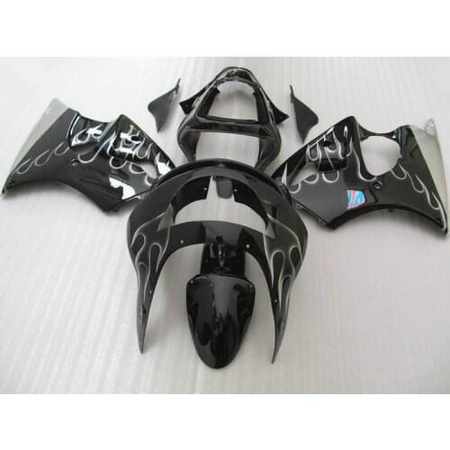 Aftermarket body parts fairing kit for Kawasaki ZX6R 1998 1999 silver flames black fairings set ninja zx6r 98 99 LF23