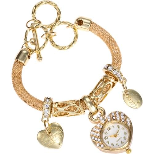 Womens Girls Heart Bangle Bracelet Watch Ladies Fashion Rhinestone Crystal Dress Quartz Wrist Watch Relojes Montre Shellhard