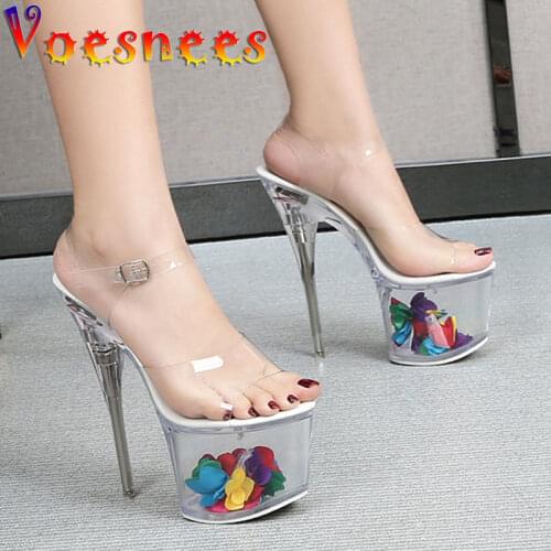 Transparent Sandals Women 2021 Platform Stiletto Female Sexy PVC Steel Tube Dancing High Heels Model T Stage Catwalk Show Shoes
