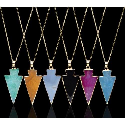 6 Color New Fashion Colorful Natural Stone Triangle Arrow Pendants Necklaces For Women Accesorios Mujer Fine Jewelry