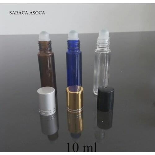 10ml Glod Sliver Cap Clear Glass Refillable Bottle Roller Empty Transparent Brown Blue Perfume Bottles With Removable Ball