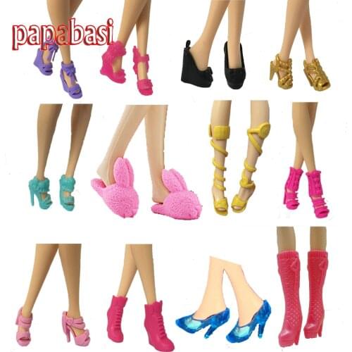 Papabasi Randomly 10 Pairs Colorful Assorted Fashion Colorful Doll Shoes Heels Sandals For 1/6 joint body baby Dolls shoes