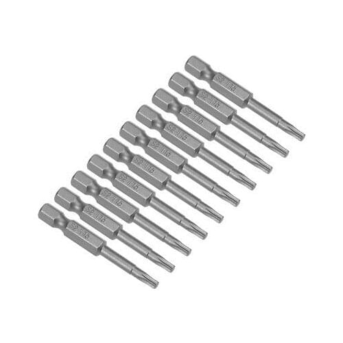 10pcs 50mm Long 1/4" Hex Shank T15 Torx Screwdriver Bits S2 High Alloy Steel