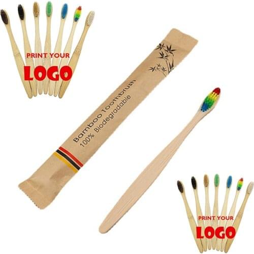 100Pcs Eco Friendly Bamboo Resuable Toothbrushes Portable Adult Wooden Soft Tooth Brush Customized Laser Engraving Logo