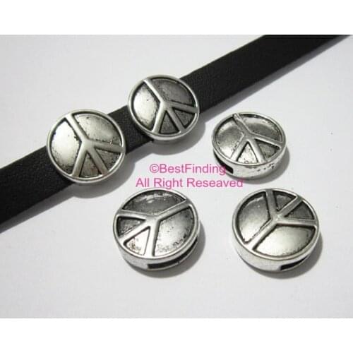 10x2mm Peace symbol slider 10mm Flat leather findings -FF20