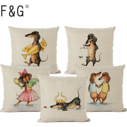 12 Zodiac Dachshund Dog Cushion Cover for Living Room Comic Cartoon Sausage Dog Art Decorative Pillows Home Decor Pillow Cover