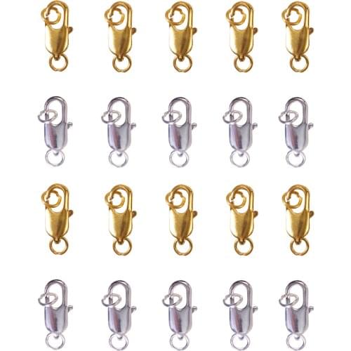 20Pcs 18x6mm 2 Colors Brass Lobster Claw Clasp Hooks for Necklace Bracelet Chain DIY
