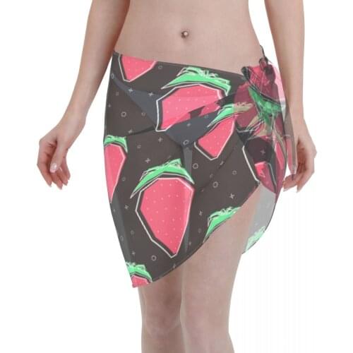 2021 Beach Bikini Cover Ups Wrap Skirt Flat Line Strawberry Women Bathing Suit Sexy Swimsuit Beachwear