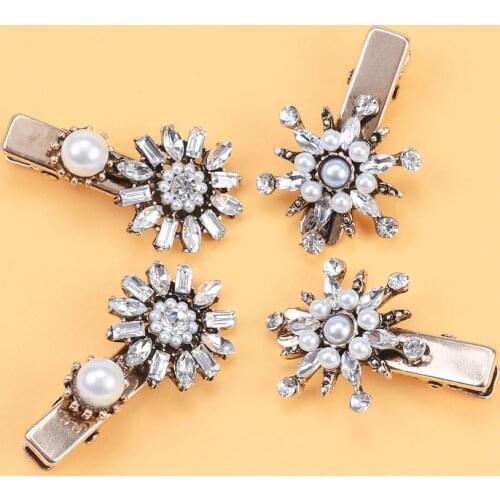 4 PCS/LOT ZA Lmitation Pearls Rhinestone Sun Flower Beads Hair Clips Vintage Metal Hair Pins For Girls Gift Hair Accessories