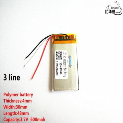 5pcs/lot 3 line Good Qulity 3.7V,600mAH,403048 Polymer lithium ion / Li-ion battery for TOY,POWER BANK,GPS,mp3,mp4