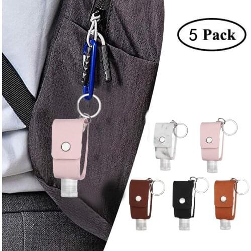 5pcs Portable Hand Sanitizer Leather Case small Leather Case Key Pendant Travel Cosmetics Handwashing Fluid Leather Key Pendant
