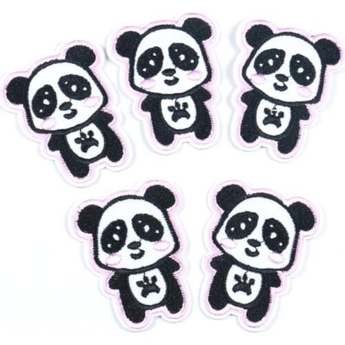 5 PCS Cute Cloth Stickers Panda Iron on in Animated Clothing Sewing Stickers T-shirt Animal Logo Backpack Coat Jeans Patch