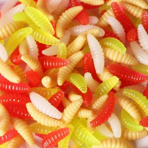 For Fishing lure Promotion 50PCS 2cm 0.3g Maggot Grub Soft Fishing Lure Hooks Smell Worms Glow Shrimps Fish Lures dropshipping