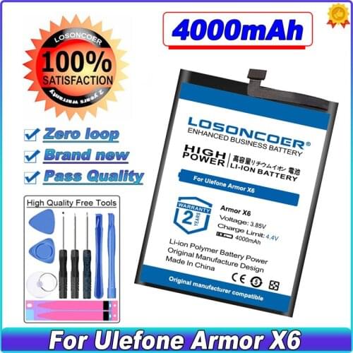 LOSONCOER Armor X6 4000mAh Battery For Ulefone 3085 Armor X6 Mobile Phone Battery