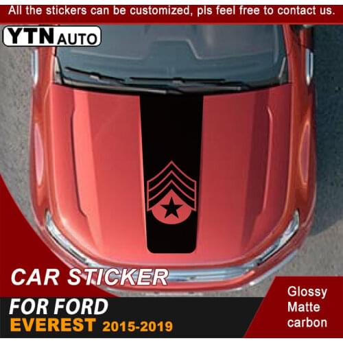 Car Stickers fit For Ford Everest 2015 2016 2017 2018 2019 Bonnet Scoop Army Stripe Graphic Vinyl Cool Car Decals Accessories