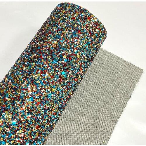 Shiny Colorful Chunky Glitter Faux Leather Sheet Knitted Backing for Shoes/Hair Bows/Bags/DIY Accessories