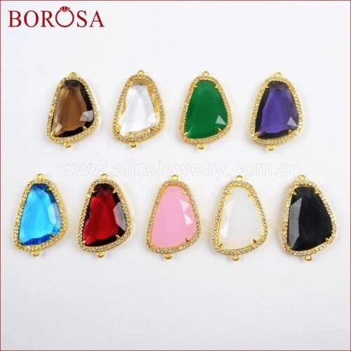BOROSA Gold Color 10PCS Drusy Micro Pave CZ Rhinestone Faceted Stone Connectors Double Charm for Bracelet Jewelry Making WX925