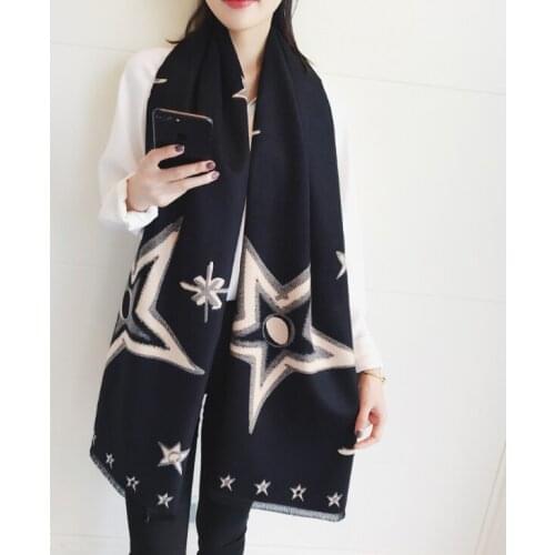 Chanycore Oblique grid five-pointed star Winter scarf cashmere pashmina women scarfs warm thick shawl hijab poncho for ladies