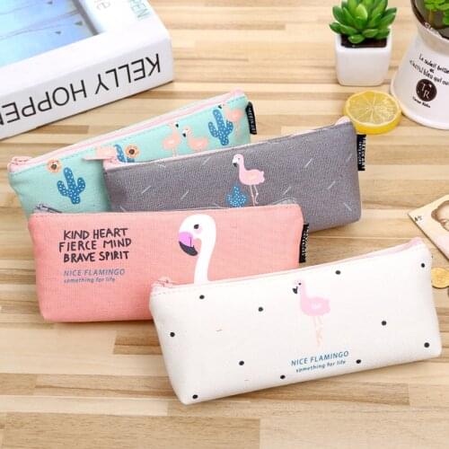 Cute animals flamingos Pencil case papelaria canvas Pencil bag stationery material escolor school supplies 1pcs kawaii bag