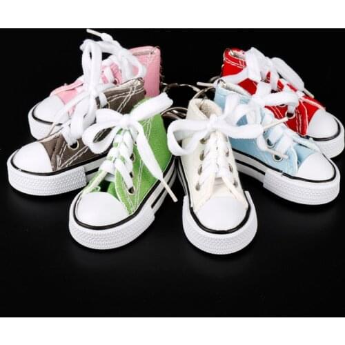 Dongsheng Doll Funny Mini Canvas Sneaker Tennis Shoe Keychain Blue Pink Black White Color Sports Shoes Keyring Keychain for Bag