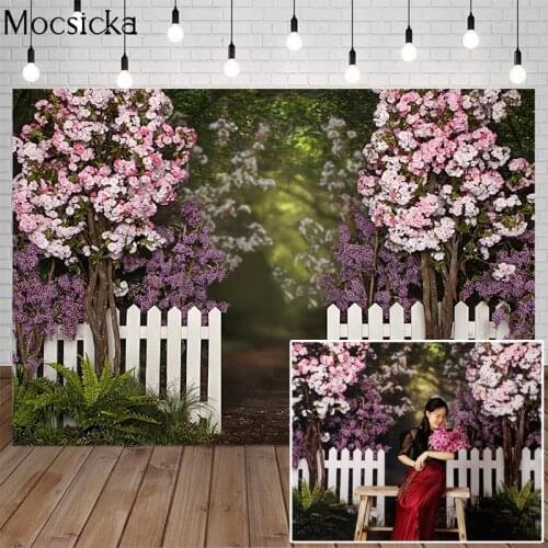 Spring Backdrops Dream Back Garden Fresh Flowers Tree White Fence Baby And Children Birthday Photography Background Photo Studio