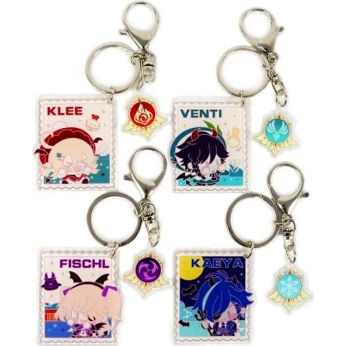 Genshin Impact Man Key Chain Klee Acrylic Women Key Ring Game Pendant Kids Key Holder Barbatos Jewelry Cartoon Brelok Project