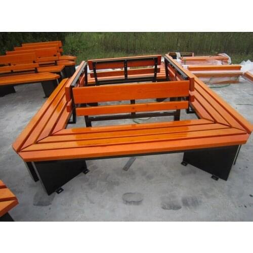 Customized Outdoor park anticorrosive wood chair playground park recreational solid wood around tree long cast iron round chair