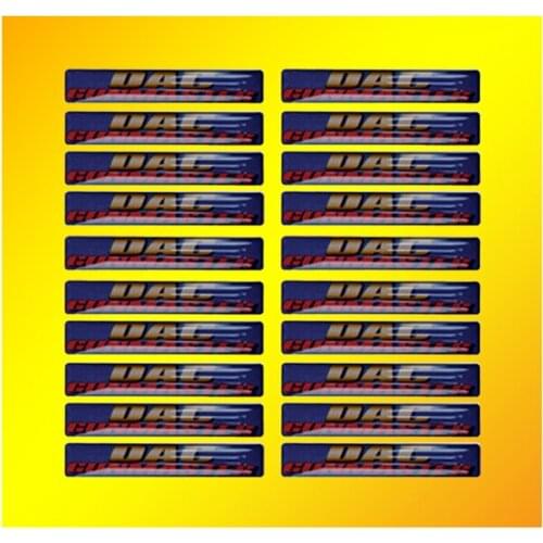 Small epoxy resin labels with 3M glue on back