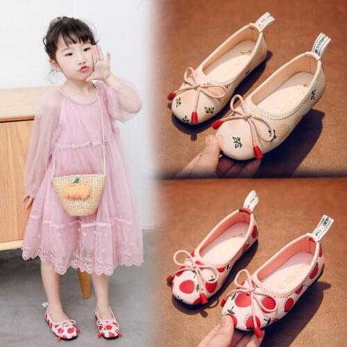 JY Children girls Pu fruit shoes Girls Strawberry pineapple Shoes Flat Bean casual Shoes 26-36 TB02