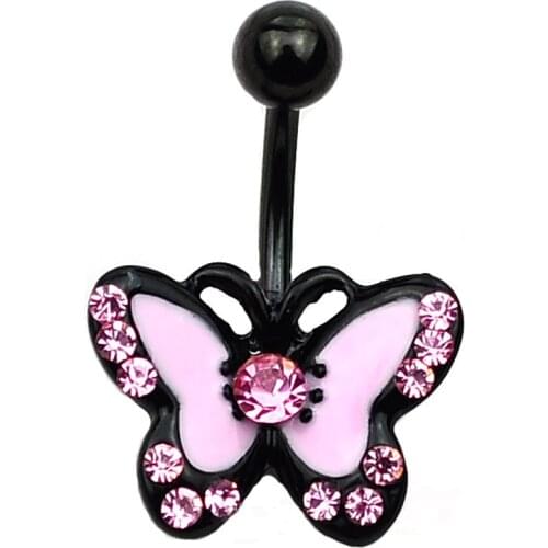 Black Pink Butterfly Belly Button Rings Anti-allergy Stainless Steel Navelpiercing Sexy Lady Piercing Navel Ring Body Jewelry