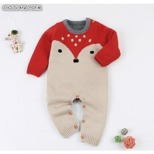 Knitted Baby Clothes Spring 2019 Newborn Baby Rompers Cotton Infant Baby Boy Romper Fox Print Long Sleeve Girls Boys Jumpsuit