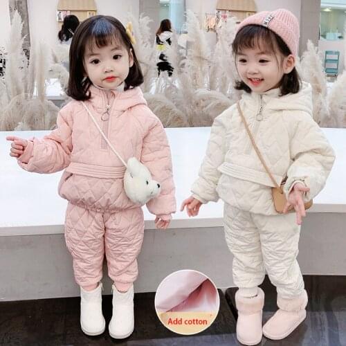 2021 Winter Solid Color Cotton Jacket + Pants 2-piece Set Boys and Girls Solid Color Cotton Jacket Cotton Pants Set