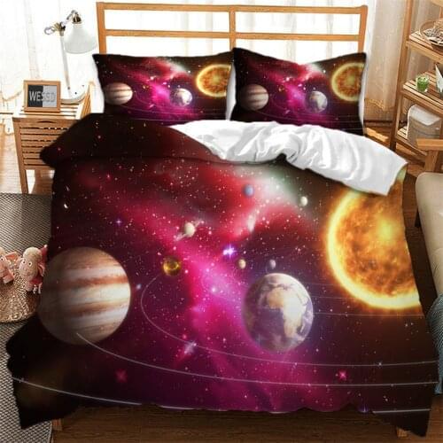 3D Space Universe Duvet Cover And Pillowcase Bed Set Child Planet Bed Linen Bed Cover 1Or 2 People Beddings For Boys Youth