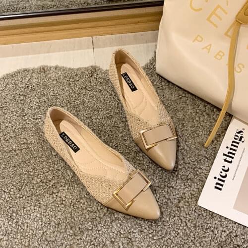 Pointed flat shoes womens shoes shallow soft-soled metal buckle shoes flats shoes women women shoes