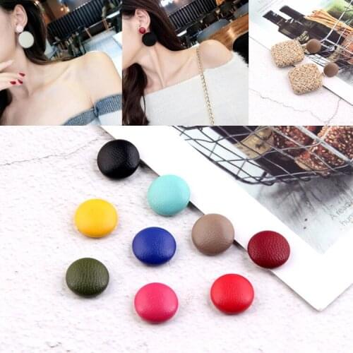 Imitation Leather Round Wrap Button Buckles Clasp Flat Back Diy Handmade Material for Stud Earring Jewelry Components 10mm 10pcs