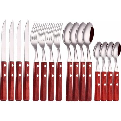 Kitchen Tableware Stainless Steel Cutlery Set Forks Spoons Knives Set Dinnerware Silverware Dinner Set 16Pcs Mirror Eco Friendly
