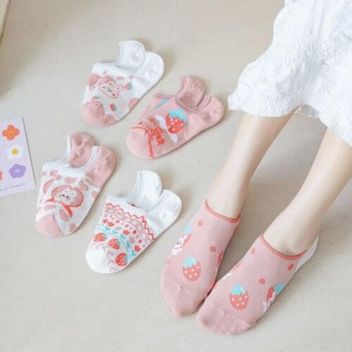 Many pairs of summer lady boat socks cartoon rabbit strawberry cute socks