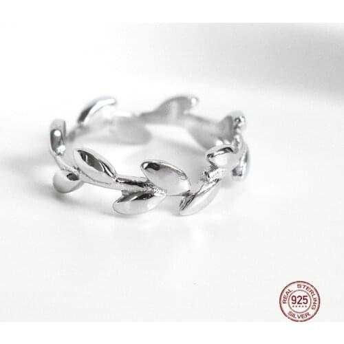 LKO 925 Sterling Silver Fresh Branch Leaf Fashion Temperament Sweet Personality Literary Fashion Female Resizable Opening Rings