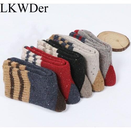 LKWDer 5 Pairs Womens Super Thick Winter Thick Woolen Socks Ladies Winter Extra Thick Terry Socks Wild Striped Warm Socks Meias
