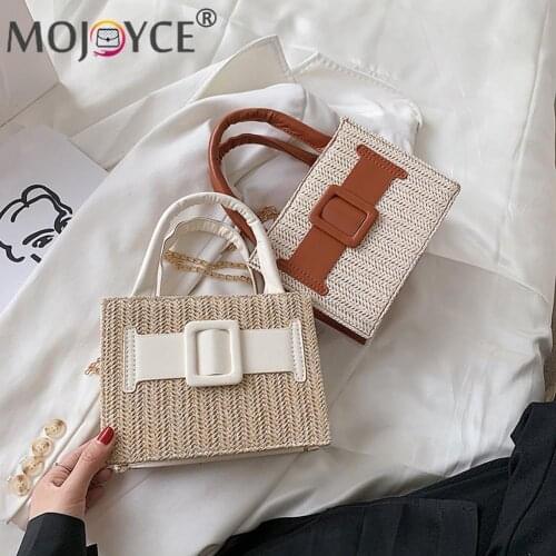 Small Beach Handbags Summer Bags Women Woven PU Messenger Bag Fashion Ladies Chain Top-Handle Mini Handbags Purse