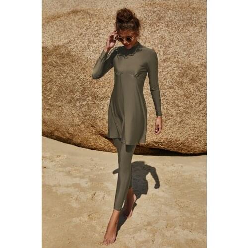 Muslim Swimwear Muslim Ladies Swimsuit Burkini Long Sleeve Arabian Turkey Pakistan Islamic Solid Color Swimwears Swimsuits 2pcs