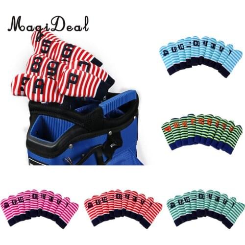 MagiDeal 10 Pcs Knitted Velvet Golf Iron Head Covers Set Knit Sock Headcover with No. (4-9PAS) for Right and Left Hander Golfer