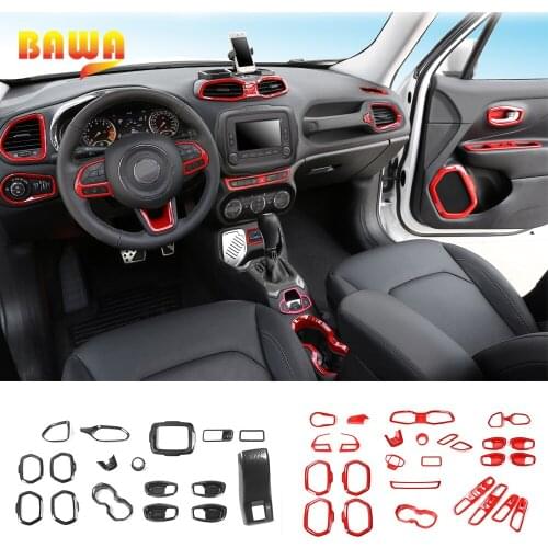 BAWA Car Styling Interior Decoration Cover Stickers Kit Red Carbon Fiber Grain Accessories for Jeep Renegade 2016-2019