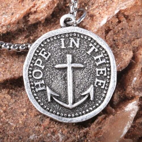 Hope In Thee Mariner Necklace Nautical Anchor Pendant Vintage Coin Sentiment Jewelry Best Friend Gift