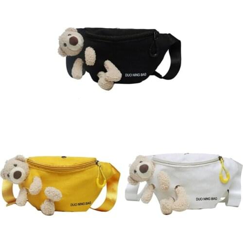 Cute Bear Canvas Wild Chest Bag Trendy All-match Messenger Women Casual Daily Wear Waist Bag Cartoon Fashion Personality Crossbo