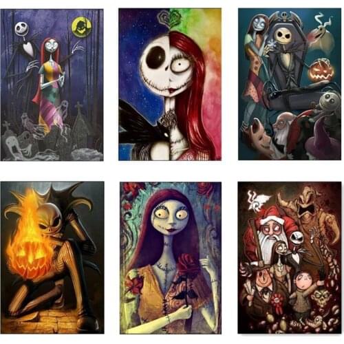 New Diamond Painting DIY Cross Stitch Cartoon Skull Couple HalloweenEmbroidery Rhinestone Kids Adult HomeWall Office Decor Gift