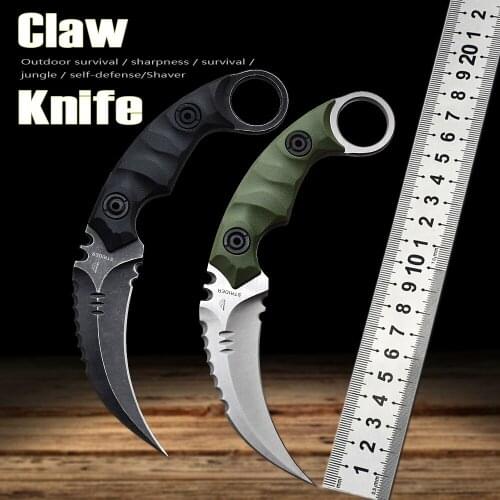 D2 Blade Karambit Knife Outdoor Portable Life-Saving Jungle Military Knife EDC Utility Knife CSGO Claw Knife Training Knife Gift